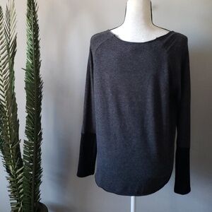 Windsor gray long sleeve tee with zipper shoulder accent